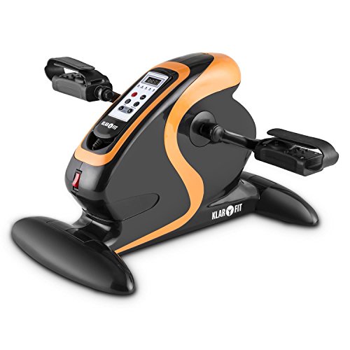 Klarfit Cycloony Mini - Bicicletas estaticas, Bicicleta estatica, Bici estatica portátil, 70 W, Carga máxima 120kg, 12 velocidades, Mando a Distancia, Pantalla LCD, tamaño Compacto, Naranja