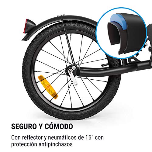 Klarfit Follower - Remolque para bicicleta, Superficie de carga: 35,5 x 25,5 x 65 cm, Carga máx. 35 kg, Estructura de acero, 1 rueda, Rueda de 16 pulgadas, Amortiguación dinámica, Reflectores, Negro