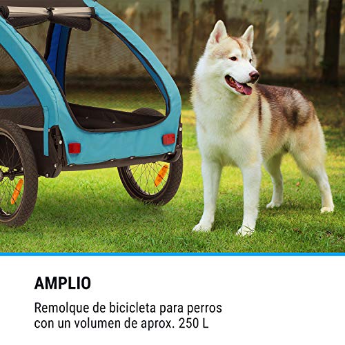 Klarfit Husky carrito para perros - carro para perros, 250 litros, material: 600D Oxford Canvas, SmartSpace Concept, carga máx. 45 kg, bastidor de acero, recubrimiento de polvo, cochecito perro, azul