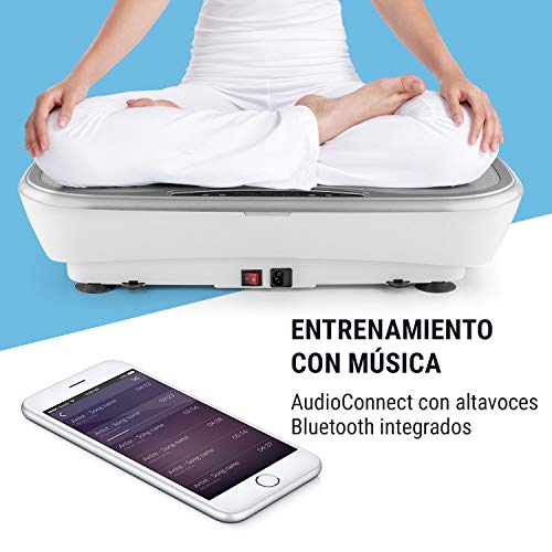 Klarfit Vibe 3DX Pro - Tabla vibratoria, para Todo el Cuerpo, Potencia: 2 x 200W, Modo 3D, Superficie de 71,5 x 36cm, 60 velocidades, EBook, 2 Cuerdas para Entrenar, Mando a Distancia, Blanco