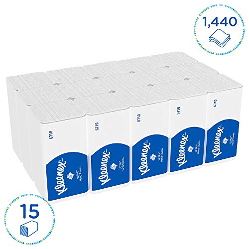 Kleenex 06710100 Ultra 6710 Toallas de Manos Plegadas, 15 Paquetes de 96 Hojas, 3 Capas, Tecnología Airflex, Color: Blanco