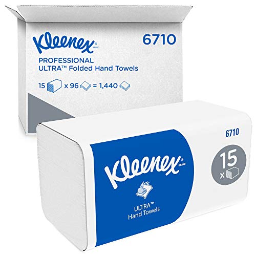 Kleenex 06710100 Ultra 6710 Toallas de Manos Plegadas, 15 Paquetes de 96 Hojas, 3 Capas, Tecnología Airflex, Color: Blanco