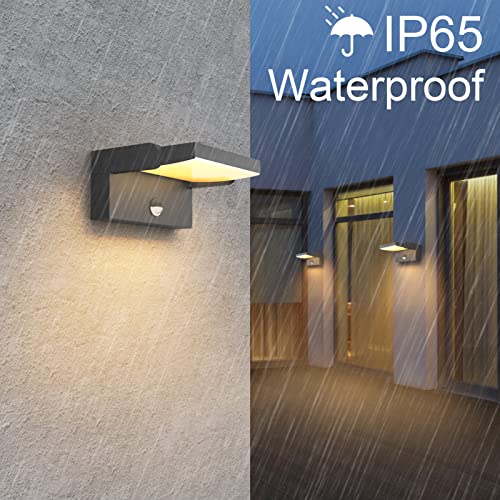 Klighten Apliques de Exterior/Interior LED 24W con Sensor de Movimiento IP65 Impermeable Lampara de Pared Ajustable, Luz de pared Moderno para Terraza Pasillo Escaleras, Negro, Blanco Calido 3000K