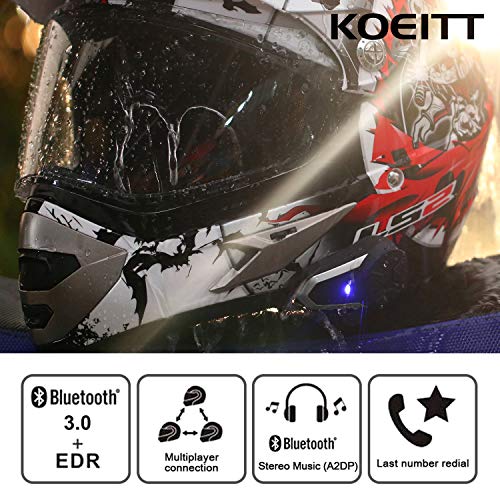 KOEITT - Auriculares Bluetooth para Motocicleta, BT-S3, 1000 m, para Motos de Nieve, Motocicletas, Sistema de comunicación Bluetooth, intercomunicador de esquí, hasta 3 Conductores