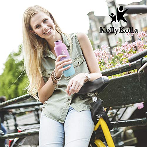 KollyKolla Botella de Agua Acero Inoxidable, Termo Sin BPA Ecológica Reutilizable, Botella Termica con Pajita y Filtro, para Niños & Adultos, Deporte, Oficina (600ml Barbie Rosa + Macaron Verde)