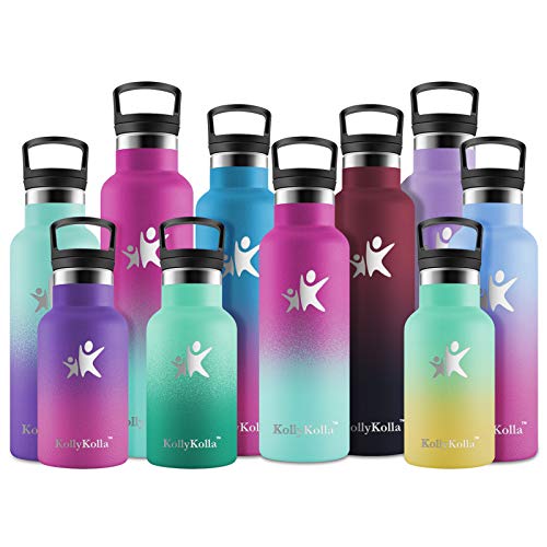 KollyKolla Botella de Agua Acero Inoxidable, Termo Sin BPA Ecológica Reutilizable, Botella Termica con Pajita y Filtro, para Niños & Adultos, Deporte, Oficina (600ml Barbie Rosa + Macaron Verde)