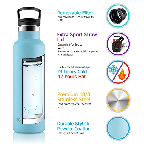 KollyKolla Botella de Agua Acero Inoxidable, Termo Sin BPA Ecológica Reutilizable, Botella Termica con Pajita y Filtro, Water Bottle para Niños & Adultos, Deporte, Oficina, Yoga, (350ml Azul Cielo)