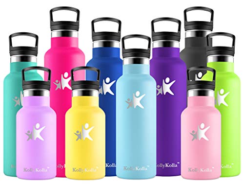 KollyKolla Botella de Agua Acero Inoxidable, Termo Sin BPA Ecológica Reutilizable, Botella Termica con Pajita y Filtro, Water Bottle para Niños & Adultos, Deporte, Oficina, Yoga, (350ml Azul Cielo)