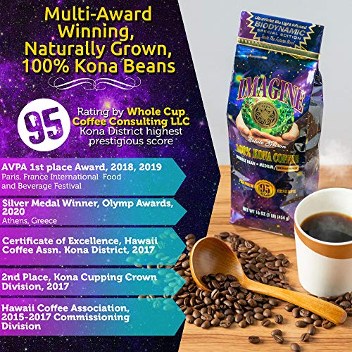 Kona Coffee Beans by Imagine - 100% Kona Hawaii - Medium Dark Roast Whole Bean - 16 oz Bag