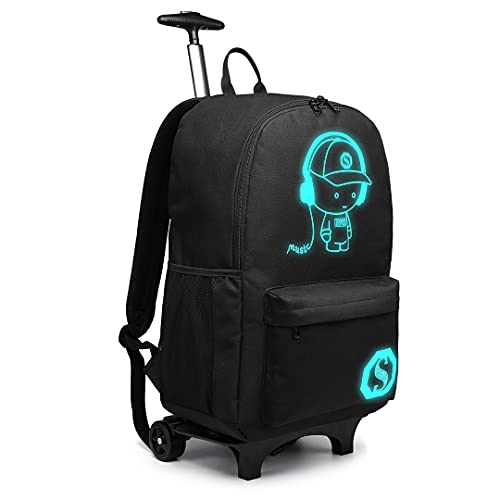 Kono Anime Luminosa Mochila Escolar Equipaje Infantil Mochila Impermeable Funcional para Portátil con Ruedas Giratorias 30L (Negro)