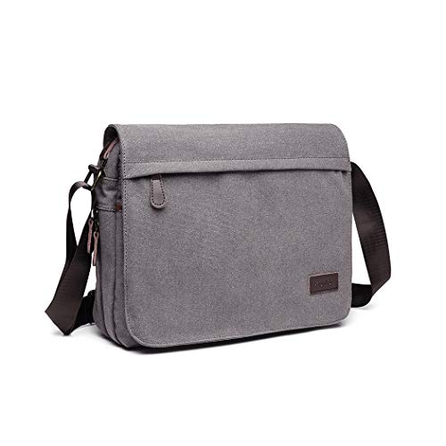 Kono Bolsa de mensajero de los hombres de lona Satchel portátil retro ligero de crossbody (Gris)