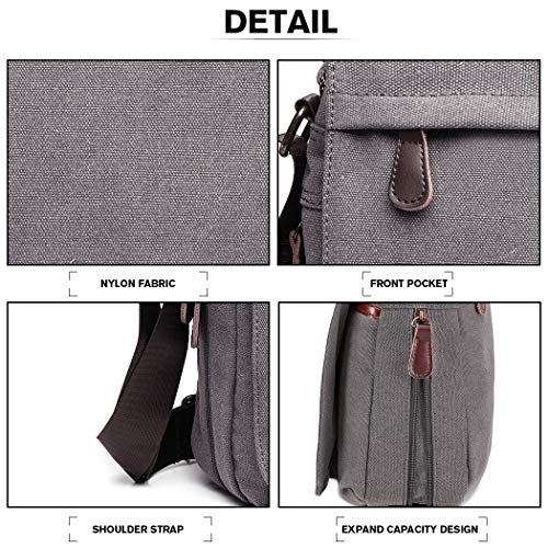 Kono Bolsa de mensajero de los hombres de lona Satchel portátil retro ligero de crossbody (Gris)