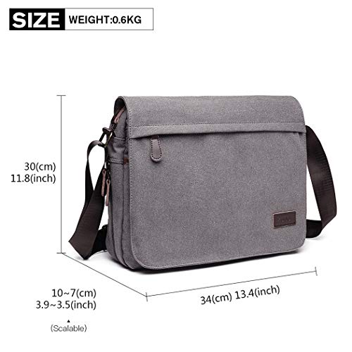 Kono Bolsa de mensajero de los hombres de lona Satchel portátil retro ligero de crossbody (Gris)