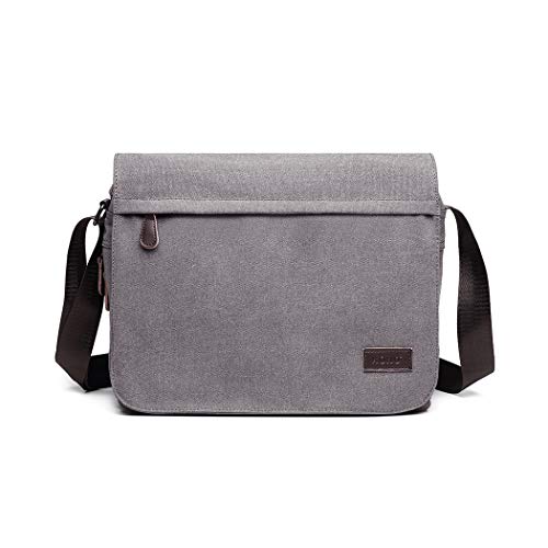 Kono Bolsa de mensajero de los hombres de lona Satchel portátil retro ligero de crossbody (Gris)