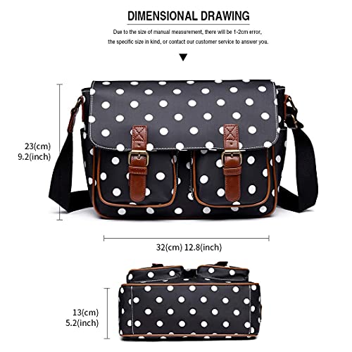 Kono Bolsa de mensajero de los niños y niñas Bolso bandolera para mujer hombres de Satchel portátil ligero de crossbody bolsa para la escuela (Negro)