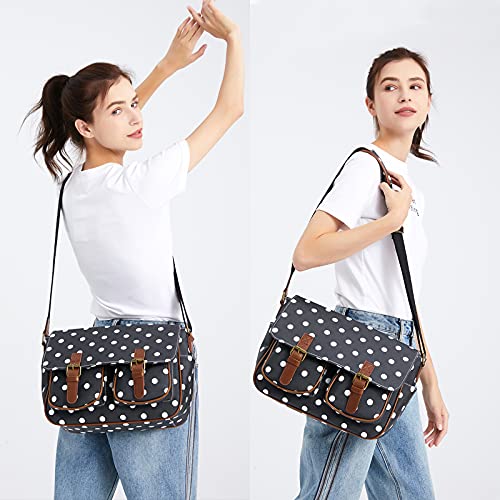 Kono Bolsa de mensajero de los niños y niñas Bolso bandolera para mujer hombres de Satchel portátil ligero de crossbody bolsa para la escuela (Negro)