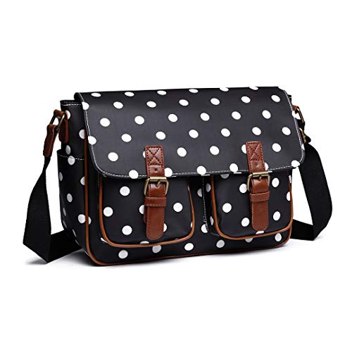 Kono Bolsa de mensajero de los niños y niñas Bolso bandolera para mujer hombres de Satchel portátil ligero de crossbody bolsa para la escuela (Negro)