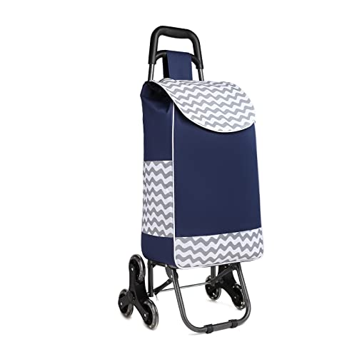 Kono Carro de la Compra Plegable con 6 Ruedas, Carrito de Compras para Subir Escaleras Resistente, Bolsa Impermeable de Poliéster, Capacidad de 31 litros (Azul Marino)