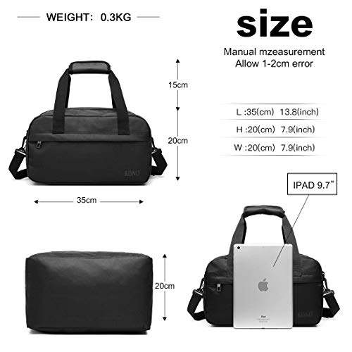 Kono Holdall Cabina Equipaje Bolsa de viaje debajo del asiento Bolsa de vuelo con correa para el hombro Bolsa de equipaje de mano Unisex (Negro)