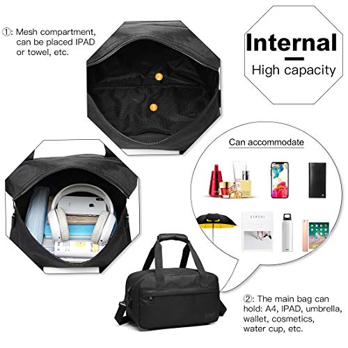 Kono Holdall Cabina Equipaje Bolsa de viaje debajo del asiento Bolsa de vuelo con correa para el hombro Bolsa de equipaje de mano Unisex (Negro)