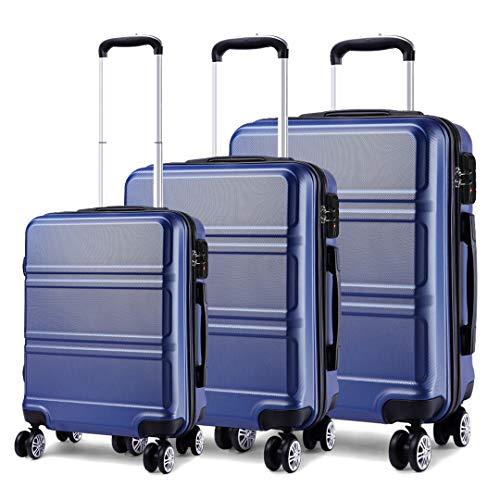 Kono Juego Set 3 Maletas Trolley Rígida ABS Equipajes de Viaje (55cm,66cm,74cm) (Azul Marino, Juego de 3 Piezas)