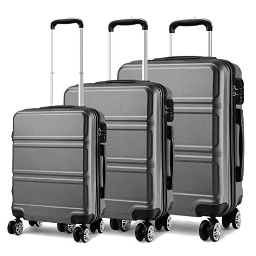 Kono Juego Set 3 Maletas Trolley Rígida ABS Equipajes de Viaje (55cm,66cm,74cm)-Gris