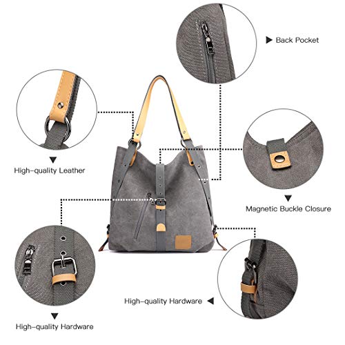 Kono Mochila de bandolera, bolsos de lona versátiles y multifuncionales para las mujeres niñas, elegantes bolsos cruzados, mochila duradera para viajes de gran capacidad para portátiles (Gris)