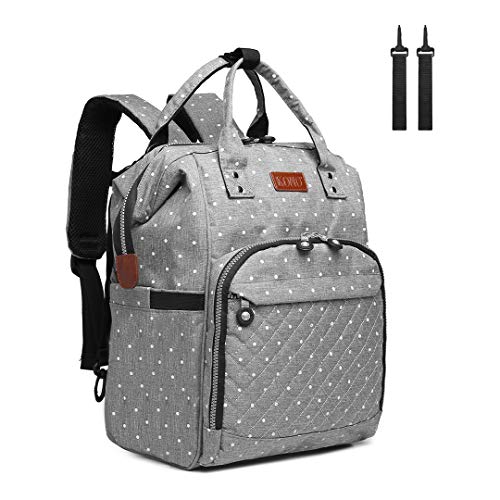 Kono Mochilas de Pañales y Biberones Mochila de Cambio Bebé con Bolsillo Térmico para Biberones (Punto gris)