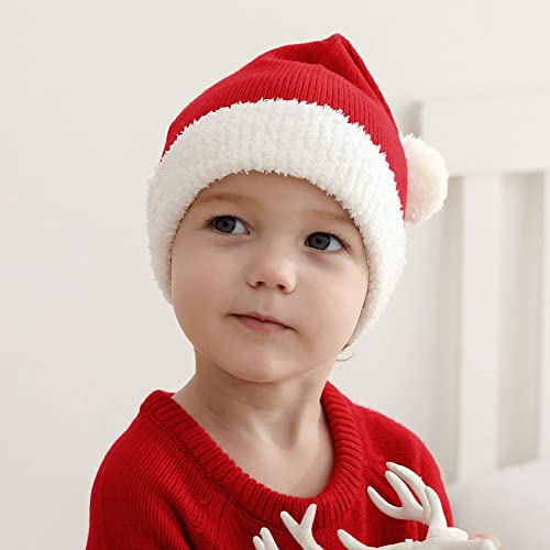 KONVINIT Gorros de Navidad Bebe Gorro de Papá Noel Bebe Gorro de Navidad Gorro Navidad de Punto Cálido Rojo para bebés