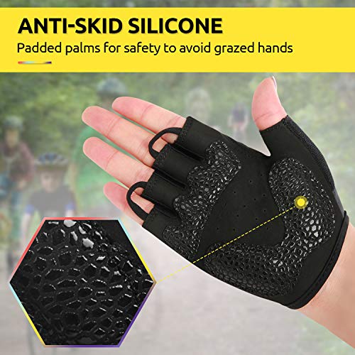 KONVINIT Guantes Bici niño Ciclismo Guantes para Infantil y niños para 2-10 años MTB BMX Medio Dedo Guantes de Ciclismo para Patinaje, Bicicleta de Carretera, Bicicleta de Montaña