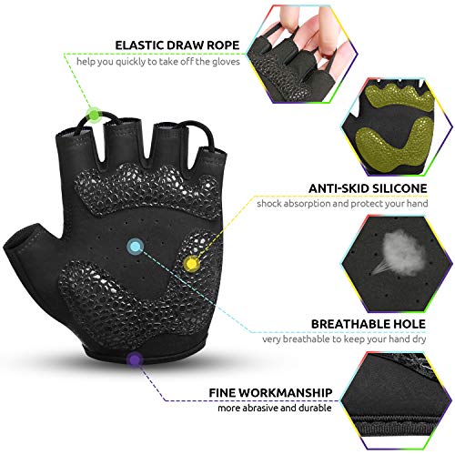 KONVINIT Guantes Bici niño Ciclismo Guantes para Infantil y niños para 2-10 años MTB BMX Medio Dedo Guantes de Ciclismo para Patinaje, Bicicleta de Carretera, Bicicleta de Montaña