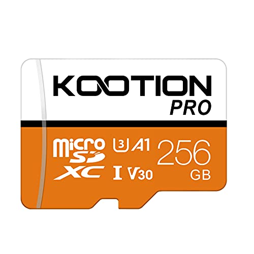 KOOTION Tarjeta de Memoria 256GB UHS-I Micro SD（U3 V30） Tarjeta SD Micro SDXC 256 Giga Memory Card Micro SD Card 256G con Adaptador para Móvil,Cámara Deportiva,Gopro