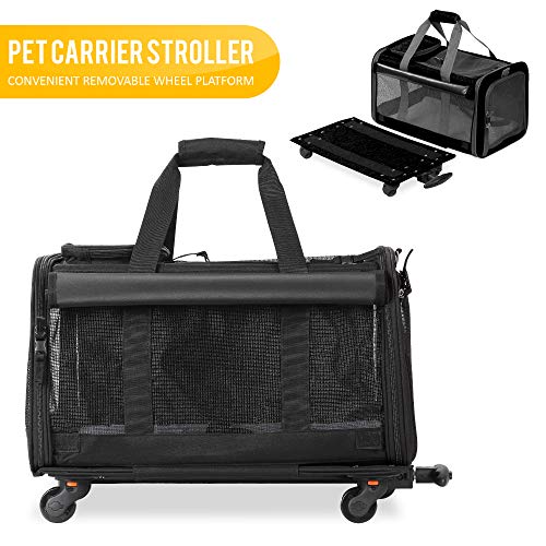 KOPEKS Transportador de Viaje para Mascotas, Bolsa con Manecilla y 4 Ruedas para Transportar Perros, Gatos, Mascotas y Accesorios - Negro