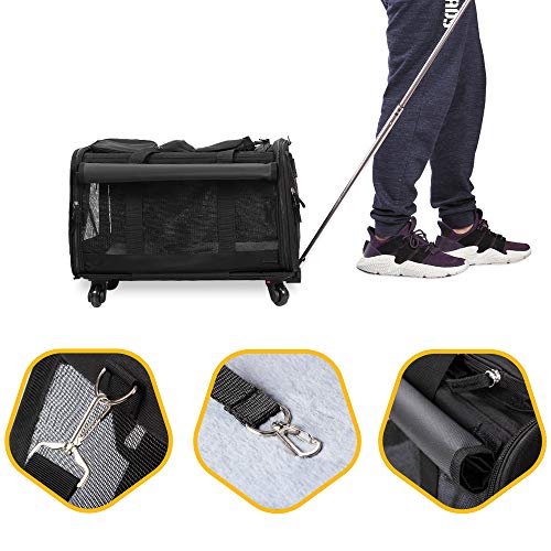 KOPEKS Transportador de Viaje para Mascotas, Bolsa con Manecilla y 4 Ruedas para Transportar Perros, Gatos, Mascotas y Accesorios - Negro