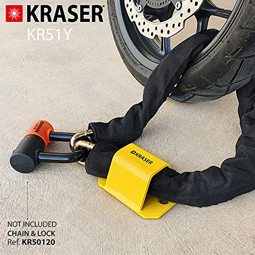 KRASER KR51Y Anclaje Antirrobo de Suelo o Pared en Acero de Alta Resistencia con Base de sujección, Seguridad Moto, Bici, Remolque