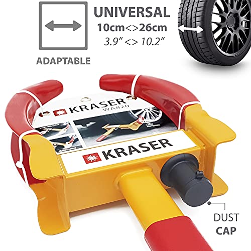 KRASER WA820 Cepo Antirrobo Rueda Coche Remolque Caravana Reforzado Universal Ajustable Protección PVP Cerradura antitaladro, Amarillo y Rojo