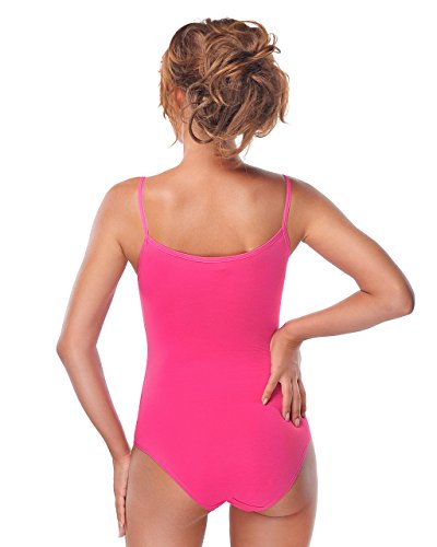 Krisli Body para mujer con tirantes finos, colores y tamaños, para mujer, con gancho de cierre para maillot de ballet, ajuste perfecto, camiseta deportiva de tirantes para yoga, talla L, color rosa