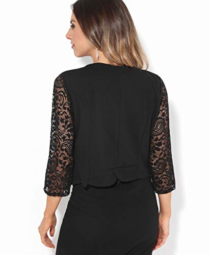 KRISP Bolero Mujer Fiesta Tallas Grandes Torera Chaqueta Corta Boda Elegante Barata Noche Vestir Manga, (Negro (9330), SM), 9330-BLK-SM