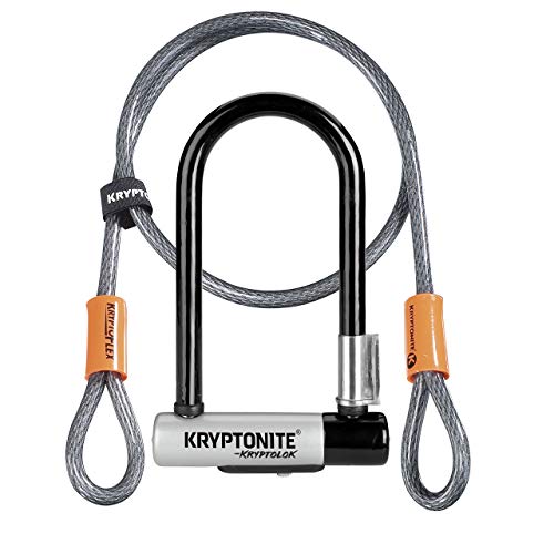 Kryptonite (001973/001683 ANTIRROBO U KRYPTOLOK Mini-7 w/Flex Cable Y FLEXFRAME Bracket (82x178) Candado, Calidad, Gris