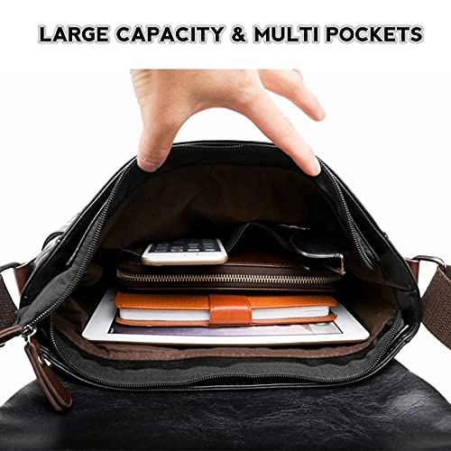 KSIBNW Bolso Hombre Bandolera,Regalo Hombre,Bolsa de Mensajero de Cuero Bandolera Bolsa Lateral Bolso de Hombro Informal para Uso Diario en la Escuela de Negocios de Bolsa de Trabajo Cercanías Negro