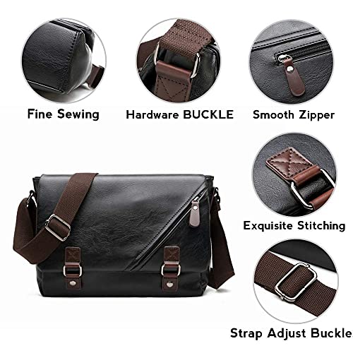 KSIBNW Bolso Hombre Bandolera,Regalo Hombre,Bolsa de Mensajero de Cuero Bandolera Bolsa Lateral Bolso de Hombro Informal para Uso Diario en la Escuela de Negocios de Bolsa de Trabajo Cercanías Negro