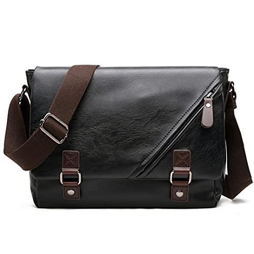 KSIBNW Bolso Hombre Bandolera,Regalo Hombre,Bolsa de Mensajero de Cuero Bandolera Bolsa Lateral Bolso de Hombro Informal para Uso Diario en la Escuela de Negocios de Bolsa de Trabajo Cercanías Negro