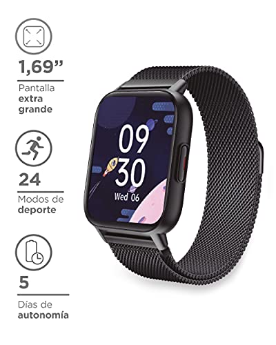 KSIX Reloj Inteligente Cosmic Doble Pulsera y Multideporte. Smartwatch Táctil 1.69” IPS Impermeable con Bluetooth. Pulsera de Actividad con Pulsómetro, Medidor de Presión Arterial.