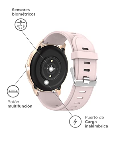 KSIX Reloj Inteligente Eclipse para Mujer Multideporte. Smartwatch Táctil 1.28” IPS Impermeable con Bluetooth. Pulsera de Actividad con Pulsómetro, Medidor de Presión Arterial y Oxígeno en Sangre