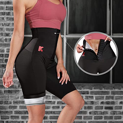 KUMAYES Pantalones adelgazantes para mujer con cintura alta y mallas anticelulíticas para fitness, yoga, fitness, Negro, M