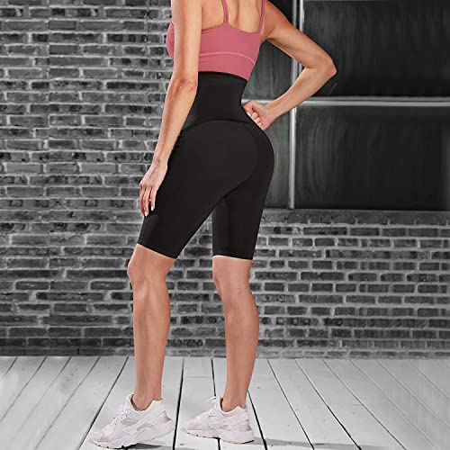 KUMAYES Pantalones adelgazantes para mujer con cintura alta y mallas anticelulíticas para fitness, yoga, fitness, Negro, M