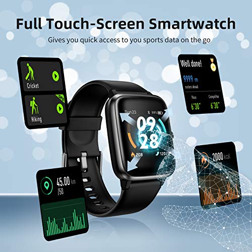 KUNGIX Smartwatch, Reloj Inteligente Impermeable Táctil Completa 5ATM con Podómetro Caloría GPS, Pulsera de Actividad Inteligente con Monitor de Sueño Pulsómetro, para Hombre Mujer niños