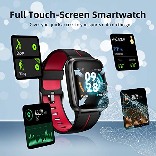 KUNGIX Smartwatch, Reloj Inteligente Impermeable Táctil Completa 5ATM con Podómetro Caloría GPS, Pulsera de Actividad Inteligente con Monitor de Sueño Pulsómetro, para Hombre Mujer niños