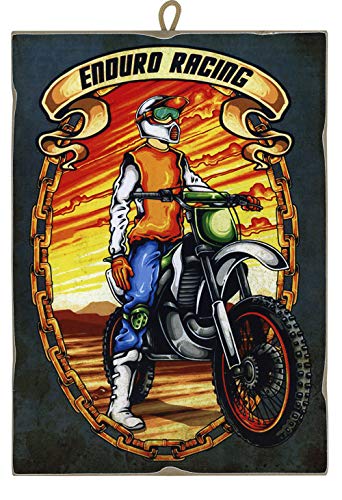 KUSTOM ART Cuadro de estilo vintage Enduro Racing de colección, impresión sobre madera, idea regalo