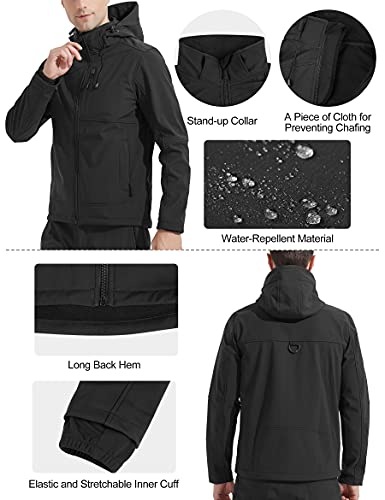 KUTOOK Chaqueta Cortavientos Hombre Chaqueta Softshell Invierno Impermeable con Capucha Extraíble para Trekking Senderismo Escalada Running Las Actividades Al Aire Libre y El Uso Cotidiano(M)